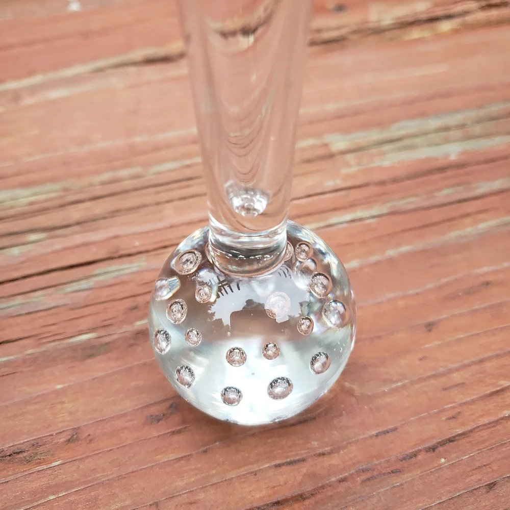 VTG SMALL Clear Glass Bud or Flower Vase W/ Bubble Filled Ball Base - 5.5